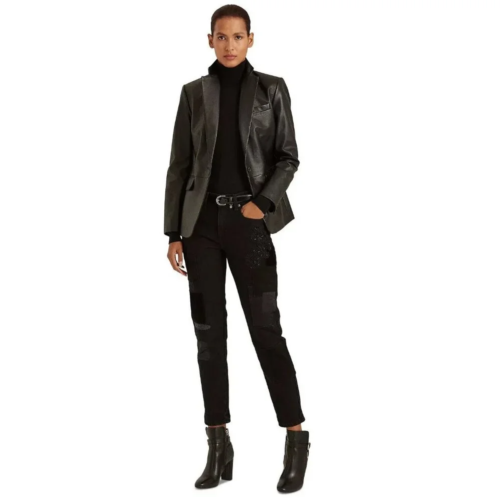 NWT Lauren Ralph Lauren Patchwork Relaxed Tapered Jean Black Wash - Picture 3 of 6